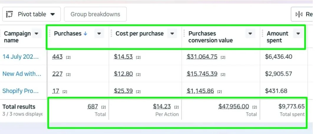 Meta Ads result: 687 purchases for E-commerce